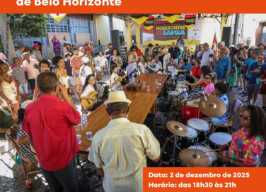 Cartaz de divulgação da reunião ilustrada por uma foto de uma roda de samba