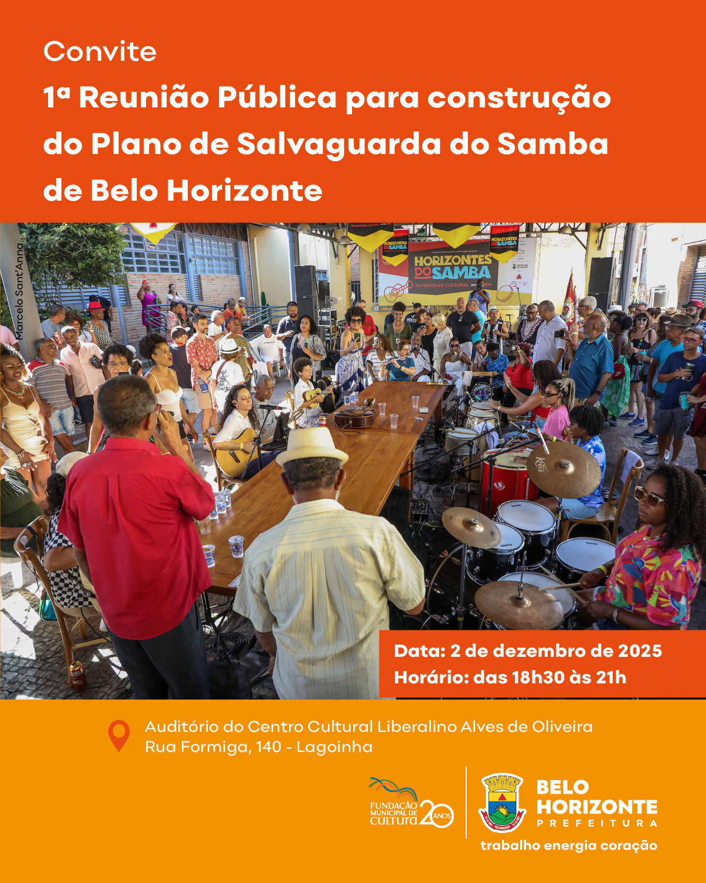 Cartaz de divulgação da reunião ilustrada por uma foto de uma roda de samba