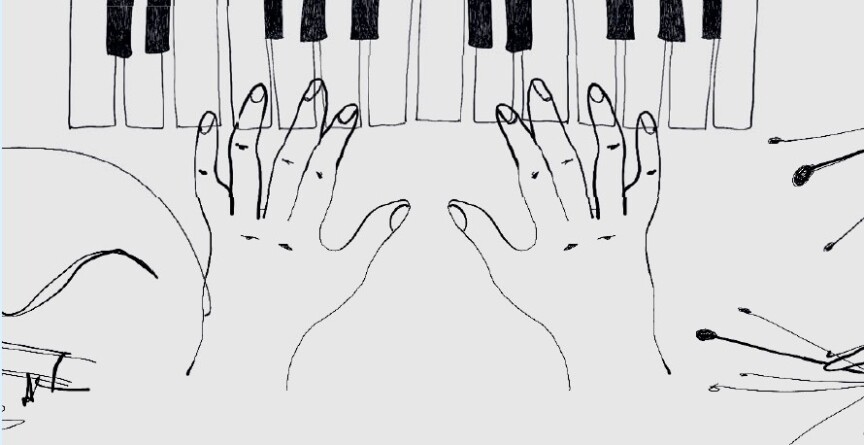 Imagem de mãos tocando teclado musical