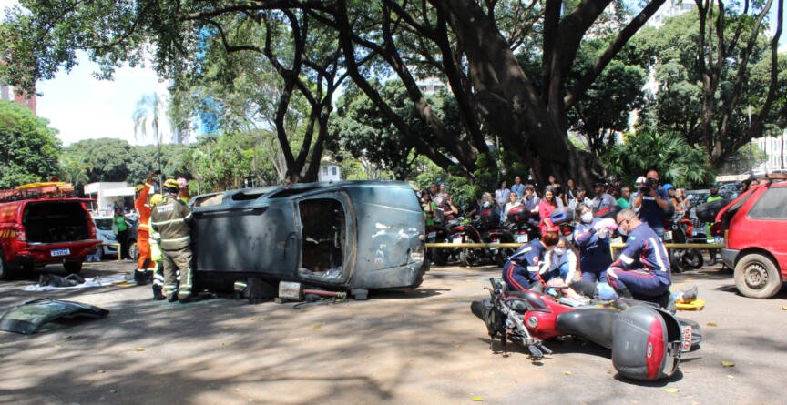 Atividade de simulação realizada pelos profissionais do Samu e do Corpo de Bombeiros na edição de 2024 do evento
