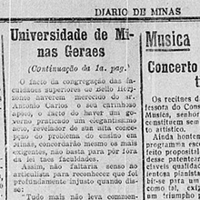 Antônio Carlos apoia congregação das Faculdades superiores de Minas com lei que cria a UMG. Diário de Minas. Sexta-feira, 16 de Setembro de 1927. Miniatura.