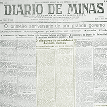 "O primeiro aniversário de um grande governo. Excepcionais homenagens prestadas ao senhor Antônio Carlos". Notícia do Diário de Minas que descreve a promulgação da lei que criou a Universidade de Minas Gerais. Sexta-feira, 9 de setembro de 1927. Miniatura.