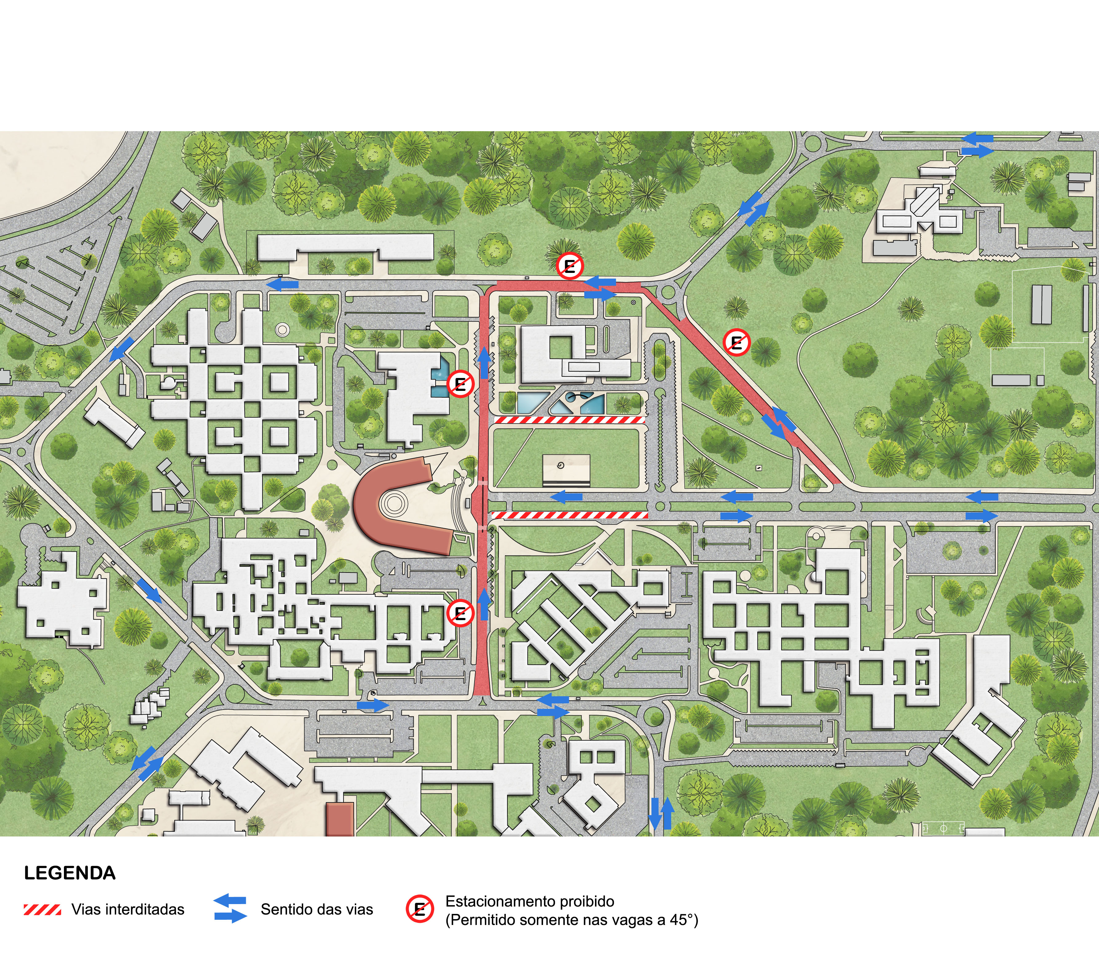 Montagem de infraestrutura para o evento provoca mudança na circulação de veículos no campus Pampulha