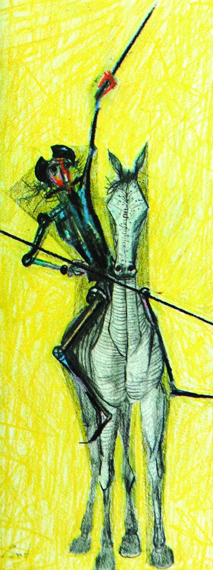 Desenho de Portinari que retrata cena de Dom Quixote.