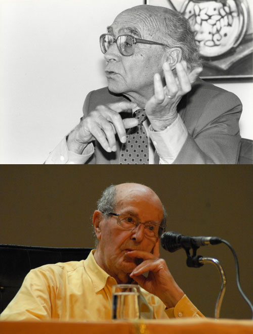 Saramago (acima) e o cineasta Manoel de Oliveira: agraciados em 1998 e 2009