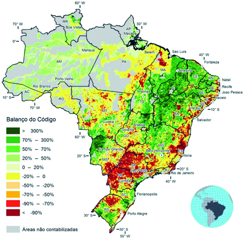 Valores negativos indicam reas que precisam ser restauradas, segundo o novo Cdigo Florestal