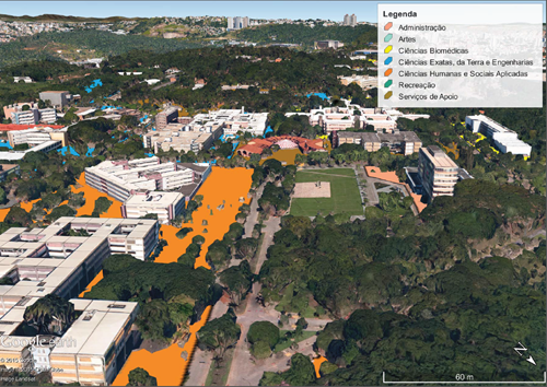 Imagem geoprocessada do campus Pampulha obtida no mapeamento feito pela Proplan