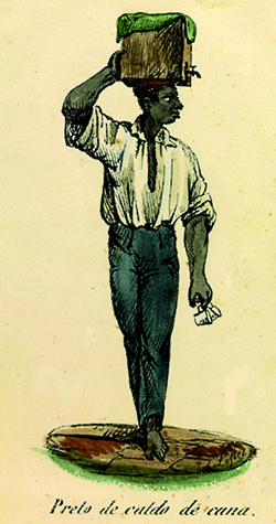Escravo vendedor de caldo de cana, na obra de Joaquim Lopes de Barros (1840)