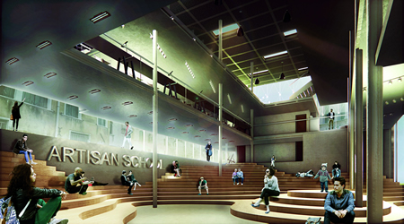 Área interna do prédio projetado: interação e contato visual