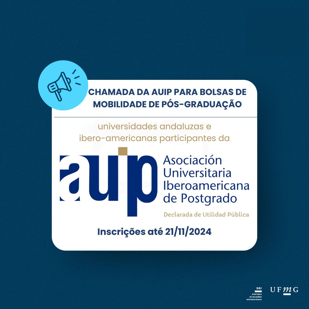Este programa financia ajudas para promover e favorecer a MOBILIDADE INTERNACIONAL entre universidades andaluzas e instituições pertencentes à Associação Ibero-americana de Universidades de Pós-Graduação (AUIP) (ver lista de Universidades Associadas), inseridas na “Linha de Ação 3: Bolsas e Ajudas à Mobilidade para Pós-Graduação” do Plano de Ação 2024-2026 da AUIP para o desenvolvimento de estudos de pós-graduação (Mestrado, Doutorado, Especialização) no âmbito Ibero-americano. Prazos de inscrição: Primeiro prazo: até 21 de novembro de 2024 às 23h59 (GMT/UTC+01h00) Madrid, para estadias e viagens que comecem entre 1 de fevereiro e 30 de junho de 2025. Segundo prazo: até 24 de abril de 2025 às 23h59 (GMT/UTC+02h00) Madrid, para estadias e viagens que comecem entre 1 de julho e 30 de novembro de 2025. (NOTA: Não serão aceitas inscrições para este segundo prazo). período, antes de 22 de novembro de 2024) Número de Bolsas: Para movimentação entre Andaluzia-América Latina e vice-versa, taxas para cobrir a transferência internacional no valor de 1.400 euros. Nas viagens entre Andaluzia-Portugal e vice-versa, serão concedidos benefícios para cobrir despesas de mobilidade no valor de 700 euros. Dirigido a: Pessoas vinculadas a instituições associadas à AUIP que sejam: Professores e pesquisadores. Os responsáveis ​​por programas de pós-graduação ou atividades relacionadas à sua internacionalização. Alunos de pós-graduação. Para mais informações clique aqui.
