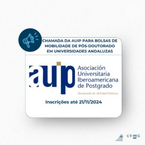 Este programa financia bolsas de estudo para promover e favorecer a MOBILIDADE PÓS-DOUTORAL INTERNACIONAL entre instituições pertencentes à Associação Ibero-Americana de Universidades de Pós-Graduação (AUIP) (ver lista de Universidades Associadas) e universidades andaluzas, enquadradas na “Linha de Ação 3: Bolsas e Apoios de Mobilidade para Pós-Graduação” do Plano de Ação 2024-2026 da AUIP para potenciar o intercâmbio e a cooperação científica entre professores e investigadores de instituições associadas. Prazo de inscrição: até 21 de novembro de 2024 às 23h59 (GMT/UTC+01h00) Madrid. Nº de locais chamados: 50 Valor das Bolsas: As bolsas têm um valor máximo de 3.000 euros que serão distribuídos da seguinte forma: Até 1.200 euros para financiar as viagens internacionais. 600 euros para despesas de subsistência por cada período de permanência de 30 dias na universidade de acolhimento, até um máximo de 90 dias (1.800 euros). Destinado a: professores, investigadores ou gestores (com título de Doutor), vinculados a uma universidade latino-americana ou instituição de ensino superior associada à AUIP, interessados em realizar uma estadia de investigação numa universidade andaluza. Para mais informações clique aqui.