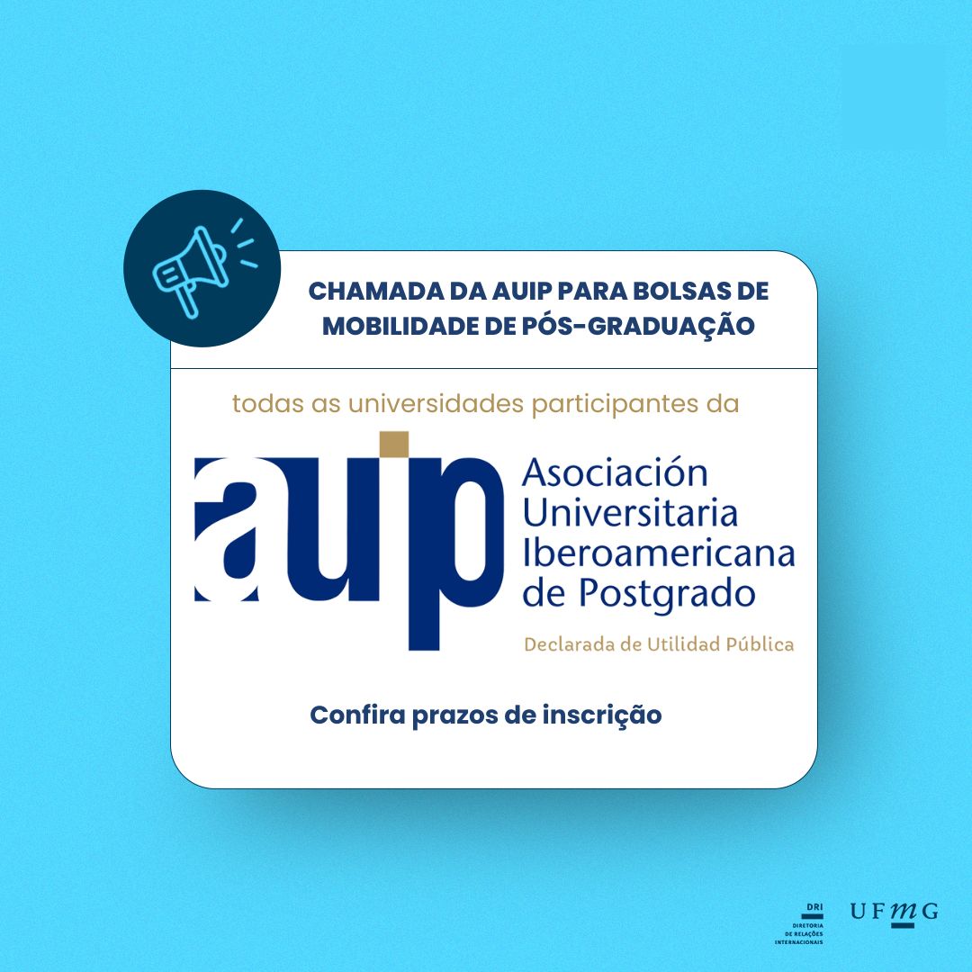 Esta iniciativa insere-se na ação programática incluída na “Linha de Ação 3: Bolsas e Auxílios à Mobilidade para Pós-Graduação” do Plano de Ação 2024-2026, da Associação Ibero-Americana de Universidades de Pós-Graduação (AUIP). Este programa oferece bolsas de estudo para promover e favorecer a MOBILIDADE ACADÊMICA INTERNACIONAL entre todas as instituições pertencentes à Associação Ibero-Americana de Universidades de Pós-Graduação (AUIP). (Ver lista de Universidades Associadas). Prazos de inscrição: Primeiro prazo: Para viagens e estadias que comecem entre 1º de fevereiro e 30 de junho de 2025, a convocação termina em 28 de novembro de 2024 às 23h59 (GMT/UTC+01h00) Madrid. Segundo prazo: Para viagens e estadias que comecem entre 1º de julho e 30 de novembro de 2025, a convocação termina em 29 de abril de 2025 às 23h59 (GMT/UTC+02h00) Madrid. (NOTA: Não serão aceitas inscrições de bolsas para este período antes de 29 de novembro de 2024). Valor das Bolsas: O auxílio cobre única e exclusivamente viagens internacionais até o valor máximo de: Para viagens entre dois países da América Latina: 1.200 euros. Será a AUIP quem, através do seu agente de viagens, fornecerá ao bolseiro o bilhete de avião (não serão aceites outras opções ou possibilidades de compra do bilhete). Para viagens entre Espanha e Portugal, o valor da ajuda será no máximo de 800 euros e será necessária a apresentação de documentos comprovativos ou comprovativos das despesas exigidas pela AUIP. Destinado a: Pessoas vinculadas ou pertencentes às instituições associadas à AUIP que sejam: Professores e pesquisadores. Gestores de programas de pós-graduação ou atividades relacionadas à sua internacionalização. Alunos de pós-graduação. Contato: auip@auip.org Para mais informações clique aqui.
