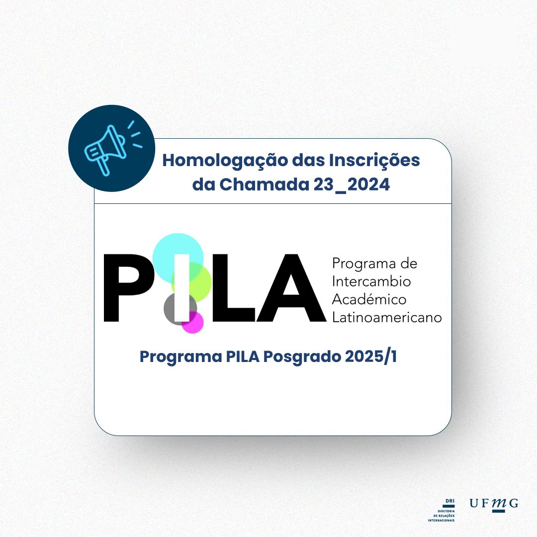 A Diretoria de Relações Internacionais (DRI) divulga a homologação das inscrições referente à Chamada 23_2024 do Programa latino-americano de intercâmbio acadêmico PILA-POSGRADO. Acesse aqui a lista de candidaturas homologadas.