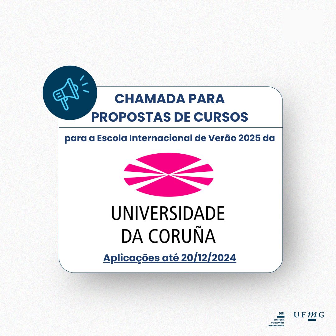 A Universidade da Coruña convida professores internacionais a enviar propostas de cursos para a Escola Internacional de Verão da Universidade da Coruña, que será realizada em A Coruña no verão de 2025. Os cursos serão ministrados inteiramente em inglês. Cada curso intensivo terá uma carga horária total de 42 horas divididas em duas semanas (de 14 a 25 de julho) e terá um valor acadêmico de 6 créditos ECTS. Na edição anterior, que ocorreu em julho de 2024, foram recebidos 112 alunos e 20 palestrantes de universidades de cinquenta países. Um total de 16 cursos foram oferecidos em uma variedade de tópicos, incluindo digitalização 3D, direito climático internacional, psicologia empresarial e comunicação de liderança, enquanto os participantes também tiveram a chance de explorar a região por meio de um envolvente programa de atividades sociais. Se houver interesse em participar da próxima edição a partir de 14 de julho, encontre informações sobre os requisitos, acomodação, refeições e assim por diante clicando aqui, e envie sua(s) proposta(s) de curso(s) até 20 de dezembro preenchendo este FORMULÁRIO e enviando por meio dele o arquivo anexo em formato PDF preenchido.
