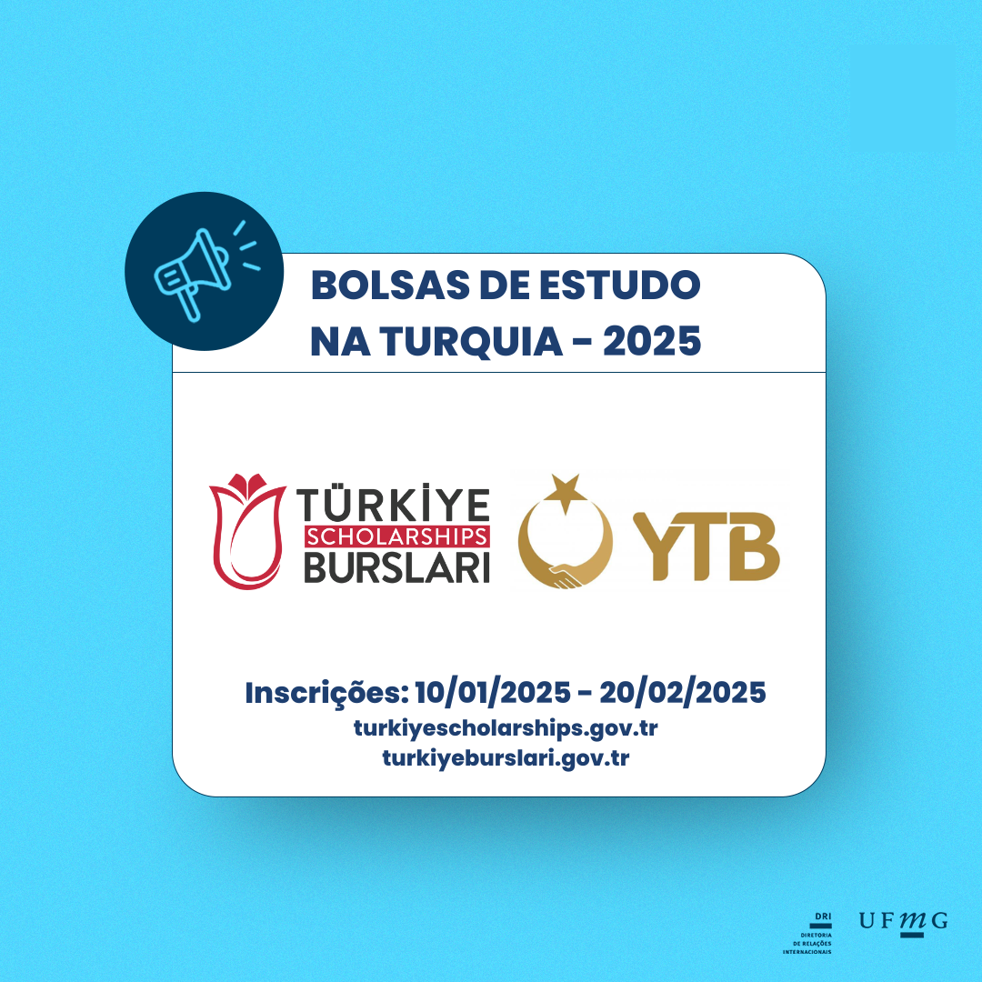 A República da Turquia oferece o 2025 Türkiye Scolarships, um programa de bolsas de estudos para estudantes de destaque e pesquisadores para realizarem programas de curto período ou de período integral nas melhores universidades da Turquia. Türkiye Scholarships é considerada uma das bolsas de estudo mais abrangentes do mundo com as facilidades fornecidas aos seus premiados em todos os níveis de ensino superior. A Bolsa de Estudos: Oferece colocação em universidades e departamentos; Cobre as taxas de ensino; Oferece curso de língua turca de 1 ano; Fornece acomodação e seguro saúde; Cobre passagem aérea única de ida e volta; Fornece bolsa mensal. As inscrições para as Türkiye Scolarships para o ano de 2025 estarão abertas entre 10 de janeiro e 20 de fevereiro de 2025 para estudantes internacionais que desejam estudar em níveis de associado, bacharelado, mestrado e doutorado. Mais informações sobre os processos de inscrição, avaliação e seleção estão disponíveis nos sites oficiais das Türkiye Scolarships (http://turkiyescholarships.gov.tr/ e https://www.turkiyeburslari.gov.tr/). Para mais informações, confira: Türkiye Scolarships Applications A-2025/14162810/39319442 - URGENT