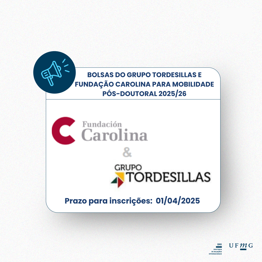 Estará aberto do dia 14/01/2025 a 01/04/2025 o prazo para solicitar as bolsas financiadas conjuntamente pelo Grupo Tordesillas e pela Fundação Carolina para estadias de curta duração para investigação de professores doutores das universidades brasileiras e portuguesas do Grupo de Tordesillas, com destino a universidades espanholas do Grupo de Tordesillas. As bolsas de curta duração visam completar a formação pós-doutoral dos docentes dos centros universitários brasileiros e portugueses que integram o Grupo Tordesillas. Os candidatos selecionados para este programa de curta estadia de pós-doutorado deverão permanecer na Espanha por um período de período mínimo de um mês e máximo de três meses e sempre com aval do corpo docente ou pesquisador do centro anfitrião espanhol que faz parte do Grupo de Tordesillas. Em todos os casos, é o Grupo Tordesillas que regista eletronicamente as candidaturas na plataforma da Fundação Carolina. Estão sendo oferecidas 10 bolsas de pós-doutorado de curta duração para o ano acadêmico de 2025/2026. A duração da estadia será de no mínimo um mês e no máximo três meses, num período compreendido entre 1 Setembro de 2025 e 31 de julho de 2026. Os seguintes requisitos devem ser atendidos: Ter cidadania de um país que faça parte da Comunidade Ibero-Americana de Nações, exceto Espanha; Possuir título de doutor; Ser professor de uma universidade brasileira ou portuguesa que faça parte do Grupo Tordesillas, com certificação da compromisso institucional de retorno, uma vez encerrada a estadia; Atender aos requisitos de excelência curricular e experiência profissional; Cumprir os requisitos legais ou contratuais estabelecidos pelo Grupo Tordesillas e pela Fundação Carolina; Ter obtido previamente o convite da universidade espanhola que integra o Grupo de Tordesillas, na qual a investigação será desenvolvida; Serão considerados positivamente os candidatos que estejam colaborando em uma das Faculdades Doutorais de Tordesillas; Não ser residente na Espanha; Não ter usufruído anteriormente de bolsa deste programa: Mobilidade de docentes em universidades do Grupo Tordesillas. Como aplicar: Envie esta documentação digitalizada para o Grupo Tordesillas (gtordesillas.secretaria@uva.es): Passaporte; Diploma de Doutorado; Comprovante de vínculo empregatício com a universidade brasileira/portuguesa pertencente ao Grupo Tordesilhas; Carta de aceitação/convite da universidade anfitriã espanhola que faz parte do Grupo de Tordesilhas, na qual indicar a duração da estadia (número de meses). O Grupo Tordesillas, uma vez recebida esta documentação, registrará eletronicamente o seu pedido e, em seguida, você receberá um e-mail automático com instruções sobre como acessar o formulário que você deve preencher. Benefícios da bolsa de estudos Os benefícios dessas bolsas são: Uma passagem aérea de ida e volta, em classe econômica; Seguro de saúde não farmacêutico; O valor de 1.200 euros por mês, para alojamento e manutenção. As bolsas de curta duração para pós-doutoramento baseiam-se num regime de cofinanciamento em que o Fundação Carolina e Grupo Tordesilhas. O sistema de cofinanciamento é o seguinte: Em nome do Grupo Tordesilhas: O valor de 600 euros por mês durante a estadia do bolsista na Espanha. Em nome da Fundação Carolina: Uma passagem aérea de ida e volta em classe econômica. Seguro de saúde não farmacêutico. O montante de 600 euros mensais para atingir os 1.200 euros mensais em apoio à habitação e manutenção na Espanha. Centros de Recebimento A estadia pode ser realizada em qualquer uma das universidades espanholas que fazem parte do Grupo de Tordesilhas. Para efetivação da bolsa é necessário que, no momento da formalização da inscrição, o interessado tenha com um convite da universidade ou centro escolhido. Em nenhum caso a Fundação Carolina processa estes convites. Prazo O Grupo Tordesilhas aceitará inscrições até 1º de abril de 2025, inclusive. Após essa data, NÃO serão aceitas novas inscrições. Adicionalmente, o Grupo Tordesilhas tem até 3 de abril de 2025, inclusive, para registar a inscrições recebidas até 1º de abril, e que estejam válidas, no site específico oculto da Fundação Carolina designada para esse fim, seguindo o procedimento estabelecido bilateralmente. O prazo para divulgação dos resultados será 31 de julho de 2025. Mais informações, veja a Convocatoria: C.2025.