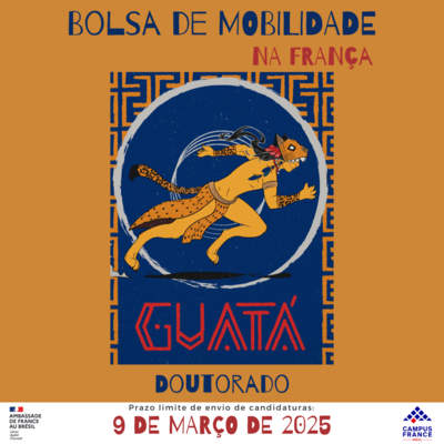 A Ambassade de France au Brésil e a Campus France Brésil ofertam a Bolsa Guatá, destinada a estudantes de doutorado indígenas, de nacionalidade brasileira cuja residência é no Brasil, que desejam realizar um intercâmbio na França durante o doutorado, sem restrição de disciplina. A escolha da instituição de ensino superior francesa para o intercâmbio é livre. A bolsa Guatá prevê o financiamento de uma estadia na França por um período de 6 a 11 meses. Data limite de inscrições para a pré-seleção: 9 de março de 2025 – 23h59 (horário de Brasília). Data limite para envio da comprovação de inscrição na universidade francesa: 5 de maio de 2025 – 23h59 (horário de Brasília). Data de publicação dos resultados: 7 de maio de 2025. Confira mais informações sobre a Bolsa Guatá no Edital 2025. Em caso de dúvidas, escreva para: bolsaguata@campusfrancebrasil.com.br Acesse também a FAQ. Obs.: Curso gratuito de língua francesa: Este formulário destina-se a estudantes de pós-graduação pertencentes a povos originários brasileiros que desejam participar de um curso gratuito de língua francesa. O objetivo do curso é preparar os estudantes para a candidatura ao Programa Bolsa Guatá. As aulas acontecerão de segunda a quinta, de modo on-line síncrono. Horário ainda a confirmar. O horário será definido posteriormente, juntamente com os estudantes e o(a) professor(a). Os aprovados no edital do Programa Bolsa Guatá da Embaixada da França terão a oportunidade de realizar parte de seu doutorado na França durante o ano letivo de 2025-2026.