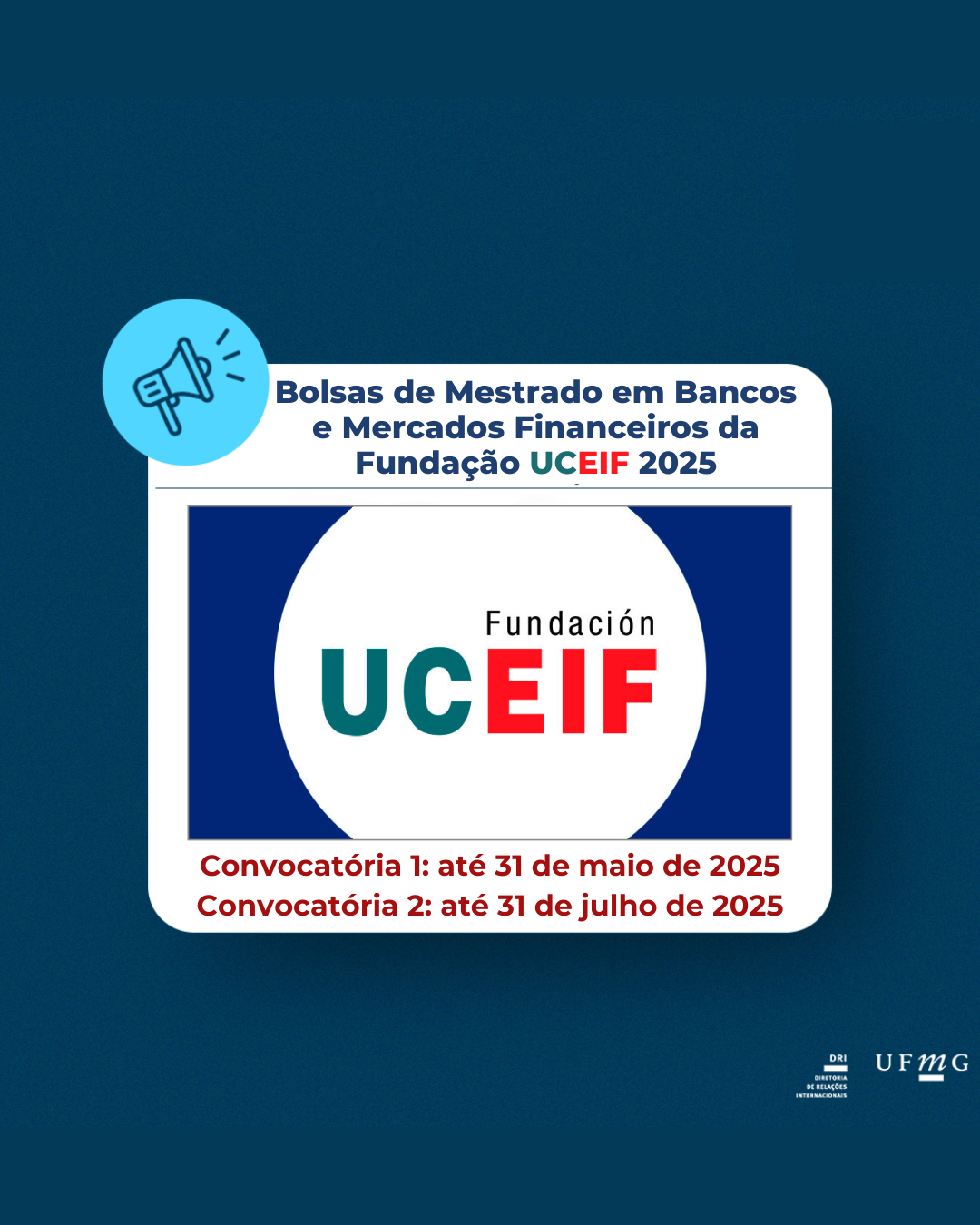 São oferecidas um total de 6 (SEIS) bolsas para a realização de estudos no Mestrado em Bancos e Mercados Financeiros, distribuídas em 2 convocatórias: Convocatória 1: Bolsas de estudo do Instituto Financeiro Santander (SANFI) Mestrado em Bancos e Mercados Financeiros Espanha Prazo final para inscrição: 31 de maio de 2025. Número de vagas oferecidas: 2 bolsas para o mestrado ministrado na Universidade de Cantabria (Espanha) Destinatários: portadores de título oficial de Bacharel, Bacharel ou equivalente, obtido em uma das Universidades dos países latino-americanos associadas à AUIP. Convocatória 2: Bolsas de estudo do Instituto Financeiro Santander (SANFI) Mestrado em Bancos e Mercados Financeiros Espanha Prazo final para inscrição: 31 de julho de 2025. Número de vagas oferecidas: 4 bolsas para o mestrado ministrado na Universidade de Cantabria (Espanha) Destinatários: Graduados espanhóis que possuam título oficial, bacharelado ou equivalente, obtido em uma universidade espanhola, preferencialmente aquelas associadas à AUIP, ou em uma universidade não latino-americana. As bolsas consistem em 60% da mensalidade e, em alguns casos (veja os termos e condições dos editais), apoio específico ou complementar para a viagem e estadia dos bolsistas na universidade onde o curso é ministrado. Para mais informações clique aqui.