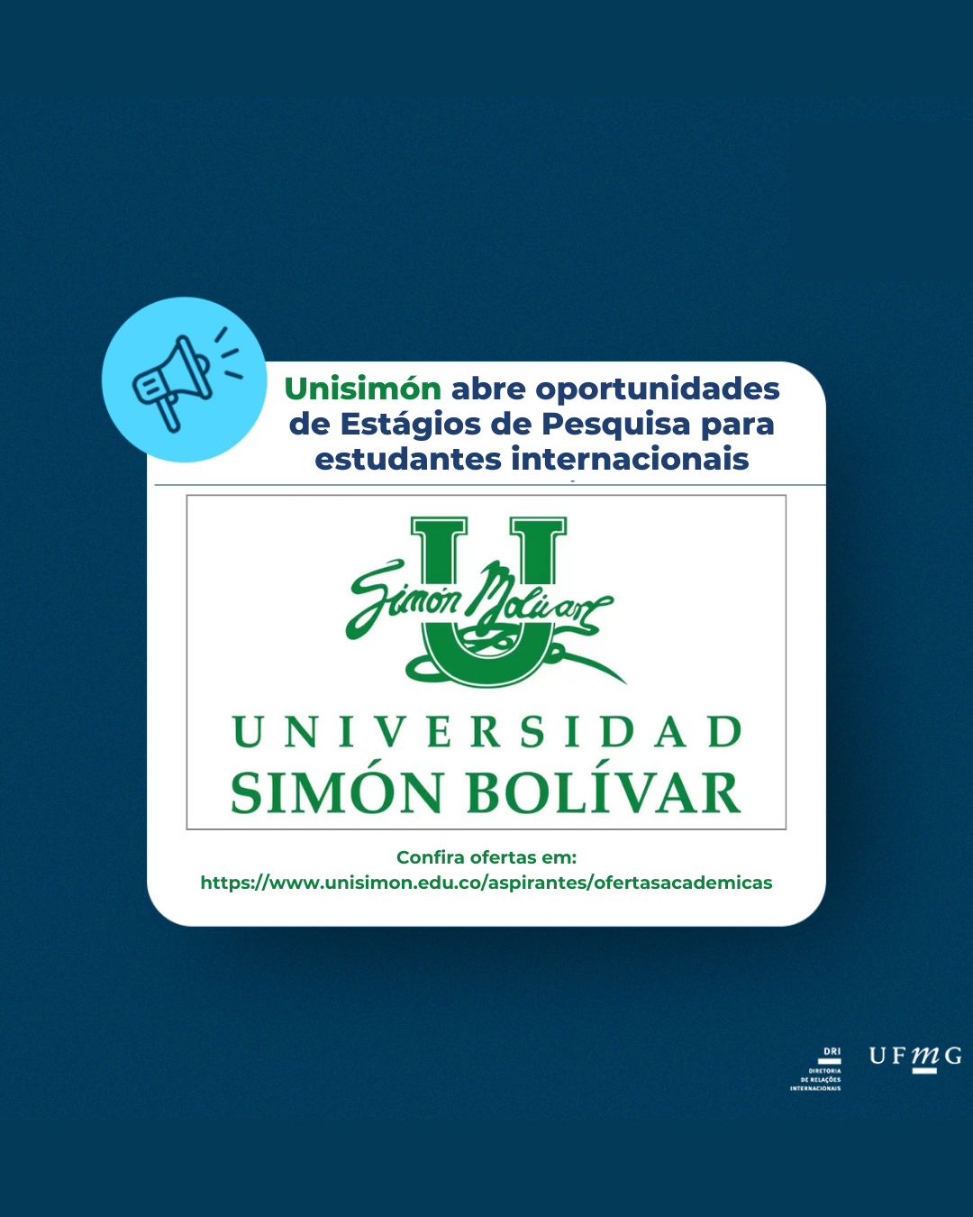 A Universidade Simón Bolívar (Unisimón) está oferecendo vagas para Estágios de Pesquisa, proporcionando aos estudantes uma experiência enriquecedora para o desenvolvimento de habilidades em ambientes inovadores e de alto impacto. Os estágios podem ser realizados de forma presencial ou virtual, conforme a disponibilidade dos projetos. Centros de Pesquisa da Unisimón Os centros de excelência em pesquisa da universidade oferecem projetos em diversas áreas do conhecimento, incluindo: Macondo Lab – Focado em empreendedorismo e negócios por meio da tecnologia e inovação, promovendo o desenvolvimento sustentável com abordagem ágil e colaborativa. O laboratório já impactou mais de 115.000 empreendedores e gerou mais de 322 protótipos inovadores. Centro de Pesquisa e Inovação Social José Consuegra Higgins (CIISO) – Atua na articulação de ciências sociais, saúde e engenharia para criar soluções de inovação social, promovendo o bem-estar e a paz nos territórios. Já desenvolveu mais de 2.900 novos produtos de conhecimento. Centro de Pesquisa em Ciências da Vida (CICV) – Especializado em pesquisa científica e educacional nas áreas de biotecnologia e ciências biomédicas, contando com 12 laboratórios especializados. Centro de Pesquisa em Biodiversidade e Mudanças Climáticas (ADAPTIA) – Referência em estudos de biodiversidade, sustentabilidade e bioeconomia, com ênfase na mitigação das mudanças climáticas e conservação de ecossistemas. AUDACIA – Primeiro Centro de Pesquisa em Inteligência Artificial e Robótica das Américas, reconhecido pela Organização dos Estados Americanos (OEA) por sua excelência em desenvolvimento tecnológico e inovação. Os estágios estão disponíveis nos campi da Unisimón localizados em Barranquilla e Cúcuta. Mais informações podem ser encontradas no site da universidade: Unisimón - Oferta Acadêmica. Como participar Os estudantes interessados devem seguir os seguintes passos: Selecionar o projeto de interesse. A lista de projetos disponíveis está anexada ao edital. Registrar-se por meio do link: Formulário de Inscrição. Enviar os documentos necessários para o e-mail tania.lafont@unisimon.edu.co, incluindo: Carta de inscrição da universidade de origem; Currículo atualizado; Documento de identidade ou passaporte; Carta de motivação. Informações adicionais Os custos associados ao estágio, como transporte, alojamento e alimentação, deverão ser assumidos pelo próprio estudante, caso opte pela modalidade presencial. A modalidade virtual está disponível sem custos.