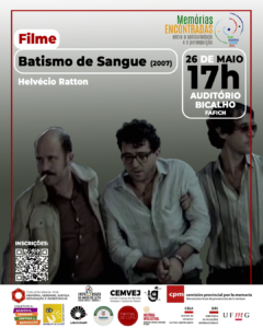  O Centro de Estudos Latino-Americanos (CELA), em parceria com a Diretoria de Relações Internacionais (DRI), promove, durante a exposição “Memórias Encontradas: entre a solidariedade e a perseguição“, uma sessão do filme “Batismo de Sangue”, de Helvécio Ratton. Baseado no livro homônimo de Frei Beto, que relata fatos reais, o longa narra a história de cinco freis dominicanos que, no fim da década de 1960, se envolvem com o grupo guerrilheiro Ação Libertadora Nacional, comandado à época por Carlos Marighella. O grupo se dispersa, mas vários deles acabam presos e são brutalmente torturados, o que leva ao assassinato de Marighella. Com a exceção de Frei Tito, que deixa o Brasil entre os 70 presos trocados pelo embaixador suíço e segue para a França, os demais são condenados a quatro anos de prisão. Segunda-feira, dia 26 de maio 17h às 19h – Auditório Bicalho, Fafich Filme “Batismo de Sangue” Direção: Helvécio Ratton Drama, 2007, Brasil, 1h50min Com Caio Blat, Daniel de Oliveira, Cássio Gabus Mendes, Ângelo Antônio, Léo Quintão e outros.