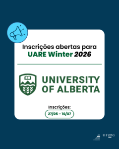  A Universidade de Alberta abre as inscrições para participação no University of Alberta Research Experience (UARE) Winter 2026. Essa é uma oportunidade de realizar um estágio de pesquisa com professores da Universidade de Alberta enquanto vive na cidade de Edmonton, no Canadá, durante 12 semanas a partir de janeiro de 2026. As inscrições ficarão abertas do dia 27 de maio a 16 de julho de 2025. Confira no site da Universidade de Alberta: Critérios de elegibilidade. Datas importantes. Como aplicar para o programa. Confira também as perguntas frequentes (FAQ). Para caso de dúvidas adicionais, entre em contato com: intern@ualberta.ca.