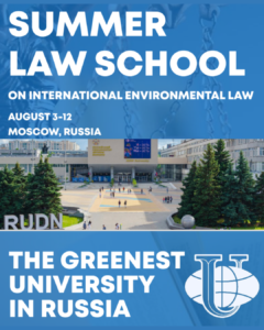    O Instituto de Direito da Universidade RUDN, convida alunos e professores da UFMG para participar da Escola de Verão sobre Direito Ambiental, que acontecerá de 3 a 12 de agosto de 2025 em Moscou, Rússia. Este programa oferece uma oportunidade única para adquirir conhecimento avançado sobre tópicos-chave do Direito Ambiental Internacional, e teremos a honra de ter seus professores ministrando palestras sobre os seguintes temas:  Princípios do Direito Ambiental Internacional Direito das Mudanças Climáticas Proteção da Biodiversidade Poluição Transfronteiriça e Danos Ambientais Proteção Marinha e de Água Doce Avaliação de Impacto Ambiental (AIA) e Acesso à Justiça Direitos Humanos Ambientais Responsabilidade Ambiental Corporativa e Padrões ESG   São convidados alunos e professores a participarem e os professores a ministrarem palestras presenciais ou online, a depender da disponibilidade.  O programa é gratuito para alunos e professores. No entanto, os alunos são responsáveis ​​por sua acomodação e alimentação. A acomodação está disponível nos dormitórios da Universidade RUDN ou em hotéis próximos.  Para os membros do corpo docente, serão cobertas as despesas de viagem e acomodação daqueles que atenderem aos critérios especificados (que podem ser encontrados aqui).  Além do componente acadêmico, o programa incluirá excursões por Moscou, bem como atividades culturais, como aulas de russo, dança e outros eventos envolventes, oferecendo uma excelente oportunidade para intercâmbio acadêmico e cultural.  Confira aqui a tabela de informações.  Em caso de dúvidas, contate: ibragimova-ae@rudn.ru (Ms. Asiyat Ibragimova)  *OBS: esta não é uma atividade promovida pela DRI, portanto não nos responsabilizamos por eventuais dúvidas. Não nos responsabilizamos por financiar a participação na referida Summer School.