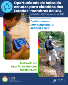 A Secretaria Executiva de Desenvolvimento Integral (SEDI) apresenta suas saudações às Missões Permanentes junto à Organização dos Estados Americanos (OEA) e tem a honra de informar sobre a disponibilidade de oportunidades de bolsas de estudo por meio dos seguintes programas de bolsas: PROGRAMA: Certificado em Empreendedorismo Regenerativo MODALIDADE: 100% online, síncrono, com acesso a recursos e atualização assíncrona, com suporte síncrono e assíncrono. IDIOMA: Espanhol. DURAÇÃO: 10 meses. HORÁRIO: Início das aulas: 5 de novembro de 2025. BENEFÍCIOS: Os descontos na mensalidade variam de 30%, 50% e 90% para os candidatos mais qualificados. Os benefícios da bolsa de estudos estão sujeitos ao desempenho acadêmico do candidato e à disponibilidade de recursos. Para receber e manter esses benefícios, o bolsista não deve apresentar desempenho acadêmico insatisfatório devido a faltas ou reprovação em disciplinas Saiba mais aqui. PROGRAMA: Mestrado em Gestão de Turismo Sustentável MODALIDADE: Online assíncrono, com acompanhamento síncrono e um módulo presencial obrigatório na Costa Rica. IDIOMA: Espanhol DURAÇÃO: 24 meses HORÁRIO: Início das aulas: 3 de novembro de 2025 BENEFÍCIOS: Os descontos na mensalidade variam de 30%, 50% e 90% para os candidatos mais qualificados. Os benefícios da bolsa de estudos estão sujeitos ao desempenho acadêmico do bolsista e à disponibilidade de recursos. Para receber esses benefícios, o bolsista não pode apresentar desempenho acadêmico insatisfatório devido a faltas ou reprovações. Saiba mais aqui. *OBS: esta é uma divulgação de oportunidade oferecida por instituição parceira. A DRI não se responsabiliza por eventuais questões.