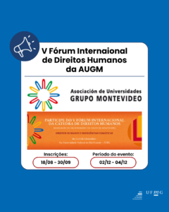    Já está disponível a segunda circular do quinto Fórum Internacional de Direitos Humanos da Cátedra de Direitos Humanos da Associação de Universidades do Grupo Montevidéu (AUGM). O evento acontecerá de 2 a 4 de dezembro de 2025, no Campus Carreiros da Universidade Federal do Rio Grande (FURG), Brasil, e reunirá pesquisadores e estudantes de diferentes países da América Latina.  Sob o tema "Direitos Humanos e Emergências Climáticas", o Fórum abordará os desafios contemporâneos impostos pela crise ambiental global e suas implicações para os direitos fundamentais das populações, especialmente as mais vulneráveis. As atividades incluirão conferências, mesas redondas, grupos de trabalho temáticos, atividades culturais e uma exposição de fotografia.  O Fórum é uma das principais iniciativas da Cátedra AUGM, criada em 2020 para promover uma cultura de direitos humanos por meio da integração de pesquisadores. Edições anteriores foram realizadas em instituições do Chile, Brasil e Argentina, fomentando debates sobre democracia, desenvolvimento e justiça social. A escolha da FURG como sede justifica-se pela relevância do tema em estados insulares e costeiros, bem como pela experiência da universidade com eventos climáticos extremos, como as enchentes que atingiram o Rio Grande do Sul em 2024.  Nesta edição, os Grupos de Trabalho serão distribuídos da seguinte forma:  GT1: Educação Ambiental e Emergências Climáticas  GT2: Justiça Ambiental, Desigualdades Sociais e Racismo Ambiental  GT3: Direitos Humanos, Emergências Climáticas e Gênero  GT4: Extensão Universitária em Tempos de Emergências Climáticas  GT5: Direitos Humanos, Direitos da Natureza em Emergências e Políticas Públicas  As inscrições podem ser feitas entre 18 de agosto e 30 de setembro de 2025, em português ou espanhol, e os resultados serão divulgados em outubro. Os interessados ​​em participar podem enviar resumos com 300 a 500 palavras, em português ou espanhol, de 18 de agosto a 30 de setembro de 2025. As inscrições para o público em geral estarão abertas a partir de novembro.  Para mais informações, confira o site oficial do V Fórum Internacional de Direitos Humanos.  *OBS: esta é uma divulgação externa de instituição parceira; portanto, a DRI não se responsabiliza por eventuais questões.