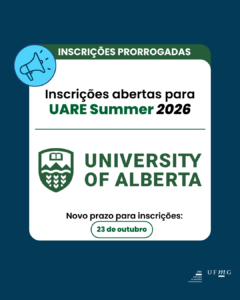  O prazo de inscrição do Programa de Verão de 2026 da University of Alberta Research Experience (UARE) foi prorrogado até 23 de outubro de 2025, às 10h (horário das Montanhas Rochosas). Lembrete: Os alunos devem poder residir em Alberta por 11 a 12 semanas, pois não oferecemos opções virtuais ou híbridas. As datas de início são flexíveis entre maio e julho de 2026 para acomodar diferentes cronogramas semestrais. Os detalhes completos sobre como se inscrever estão disponíveis no site da Universidade de Alberta. Como sempre, caso tenha alguma dúvida que não esteja abordada em nossa seção de Perguntas Frequentes, não hesite em entrar em contato pelo e-mail intern@ualberta.ca. Confira a notícia original aqui.