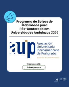    Este programa financia bolsas de estudo para promover e incentivar a mobilidade internacional de pós-doutorado entre instituições pertencentes à Associação Ibero-Americana de Universidades de Pós-Graduação (AUIP) (ver lista de Universidades Associadas) e universidades andaluzas. Este programa faz parte da "Linha de Ação 3: Bolsas e Subsídios para Mobilidade de Pós-Graduação" do Plano de Ação 2024-2026 da AUIP para promover o intercâmbio científico e a cooperação entre docentes e pesquisadores de instituições associadas.  Prazo de inscrição: 3 de novembro de 2025, às 23h59 (GMT/UTC+01:00), Madri.  Número de vagas disponíveis: 50  Valor das bolsas: As bolsas têm um valor máximo de € 3.000, que serão distribuídas da seguinte forma:  Até € 1.200 para financiar viagens internacionais. € 600 para despesas de subsistência por cada estadia de 30 dias na universidade anfitriã, até um máximo de 90 dias (€ 1.800).   Destinatários: professores, pesquisadores ou administradores (com doutorado) vinculados a uma universidade ou instituição de ensino superior latino-americana associada à AUIP, interessados ​​em realizar uma estadia de pesquisa em uma universidade andaluza.  Para mais informações, acesse aqui.