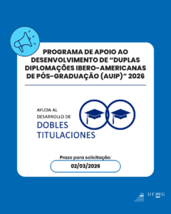    A Associação Universitária Ibero-Americana de Estudos de Pós-Graduação (AUIP), em conformidade com seus Estatutos aprovados pela Assembleia Geral em 30 de novembro de 2020 e com a Linha de Ação 1, “FORMAÇÃO DE PÓS-GRADUAÇÃO”, de seu Plano de Ação, tem como objetivo promover a criação de programas internacionais de pós-graduação, apoiando iniciativas que fomentem maior colaboração entre instituições do âmbito ibero-americano. Além disso, ao promover e desenvolver programas internacionais de dupla titulação de pós-graduação entre universidades com estruturas flexíveis, a AUIP busca estimular a mobilidade estudantil no contexto de trajetórias acadêmicas.  Para incentivar a colaboração entre instituições de Ensino Superior que fazem parte do Espaço Ibero-Americano do Conhecimento (EIC), a AUIP lança esta chamada de propostas para a promoção de programas de dupla titulação de pós-graduação academicamente relevantes entre universidades membros. Instituições com programas de pós-graduação em qualquer área de estudo podem se candidatar.  Prazo para inscrição:  Até 2 de março de 2026, às 23h59 (GMT/UTC+01:00) Madrid.  Montante do financiamento:  O objetivo desta chamada de propostas é incentivar a concepção, implementação e consolidação de "Duplas Titulações de Pós-Graduação" entre universidades ibero-americanas associadas à AUIP.  Candidatos elegíveis:  Podem candidatar-se a esta chamada os Vice-Reitores de instituições filiadas à AUIP com responsabilidades em Estudos de Pós-Graduação e/ou Internacionalização, ou indivíduos expressamente delegados pelo representante legal máximo da instituição (Reitor), que, nesses casos, devem apresentar uma autorização por escrito.  Mais informações: https://auip.org/es/dobles-titulaciones
