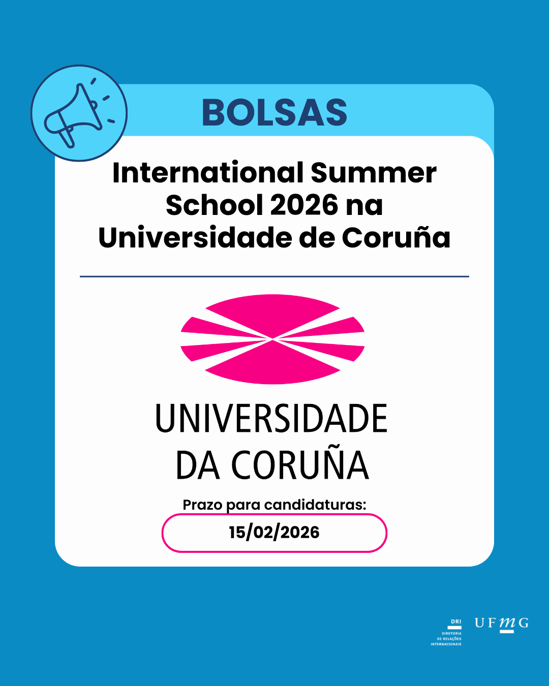 A Universidade da Coruña acaba de publicar um edital para um programa de bolsas de estudo. O prazo para inscrição é 15 de fevereiro de 2026 (23h59, horário espanhol, GMT+1). O programa oferece 12 bolsas de estudo para aumentar a diversidade internacional dos estudantes participantes da sua Escola Internacional de Verão. Essas bolsas serão concedidas a estudantes com potencial excepcional, provenientes de países de baixa renda, renda média-baixa ou renda média-alta, altamente sub-representados, divididos de acordo com o RNB per capita, calculado pelo método Atlas do Banco Mundial. As bolsas cobrem as taxas de matrícula do curso, acomodação e alimentação em residência estudantil durante o período da Escola Internacional de Verão (incluindo os dias 12 e 25 de julho). As passagens aéreas são de responsabilidade dos participantes. As bolsas são reservadas para estudantes excepcionais de países altamente sub-representados, com grande potencial para contribuir com a diversidade internacional da Escola Internacional de Verão. Existem pouquíssimas bolsas de estudo desse tipo em relação ao número de candidatos qualificados. O desempenho acadêmico é um requisito para essas bolsas, mas, entre os muitos candidatos que atendem a esse requisito, o principal critério é ser de um país sub-representado. Se você for de um país com muitos estudantes matriculados, é muito improvável que lhe seja oferecida uma bolsa desse tipo. Os custos de viagem e as taxas do curso opcional de espanhol são de responsabilidade de cada aluno. Mais informações em: https://udc.es/en/iss/courses-2026/call-for-scholarships/
