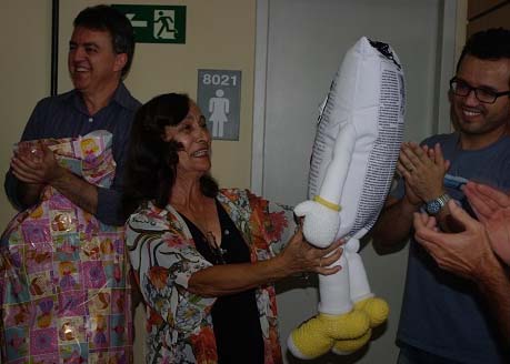 Carlos Alfeu, Lelé, O Sist e Marco Túlio. A reação de todos ao verem o boneco do Sistemático