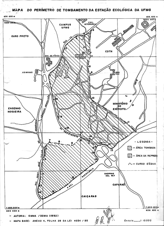 Mapa do perímetro de tombamento da Estação Ecológica da UFMG