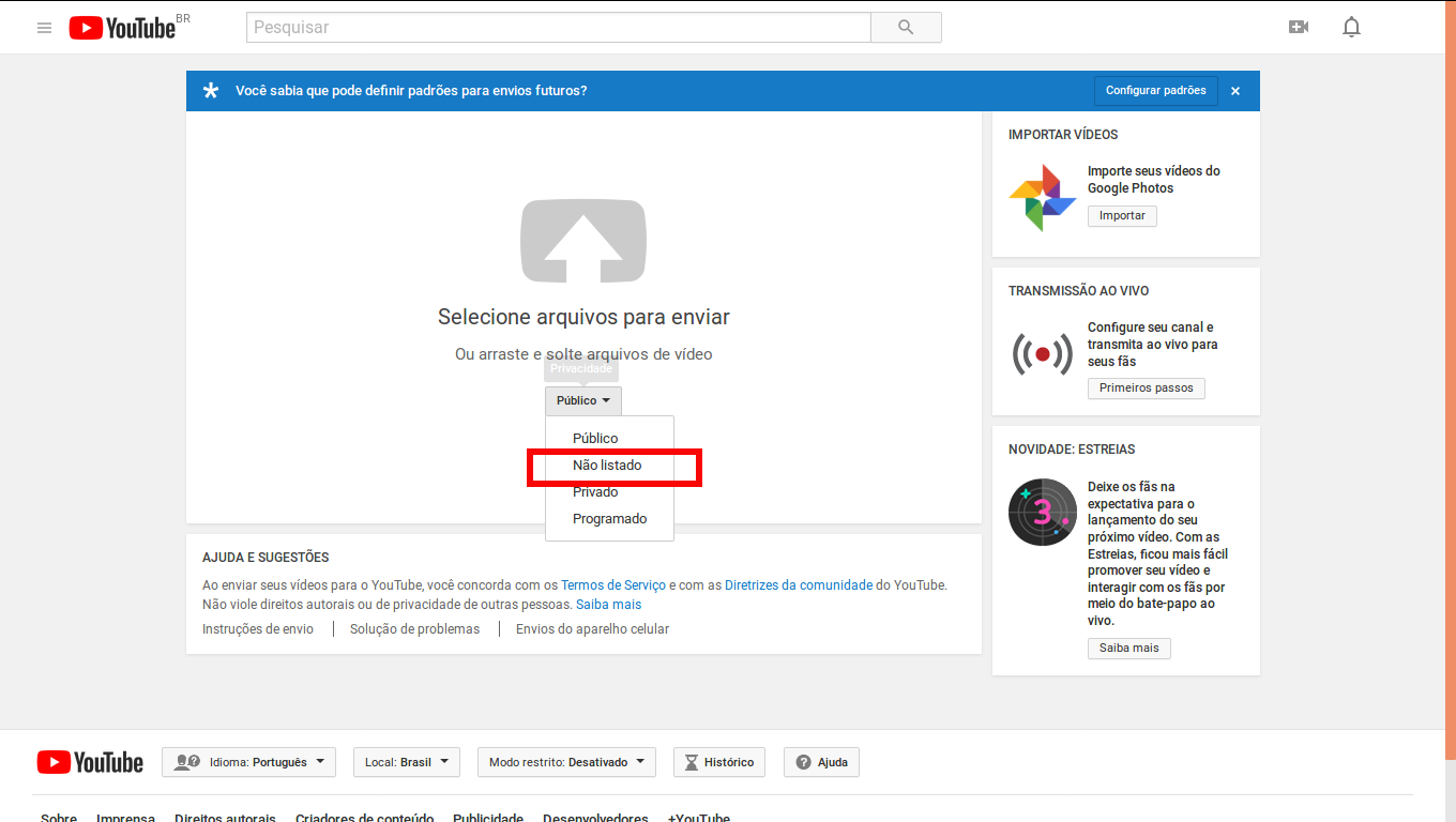 Como colocar um vídeo “não listado” no  e criar um material